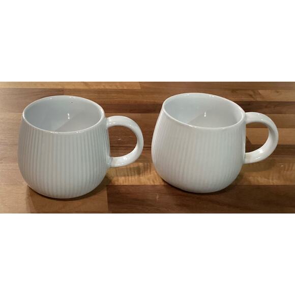 Set of 2 World Market White Coffee Mug Cups 3" Tall Embossed Ribbed - Picture 1 of 11
